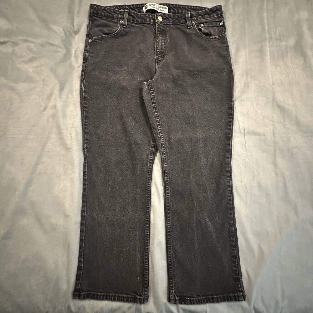 Vintage Harley Davidson Jeans Womens 18 P Black Denim Motorcycle Biker Y2K 00s